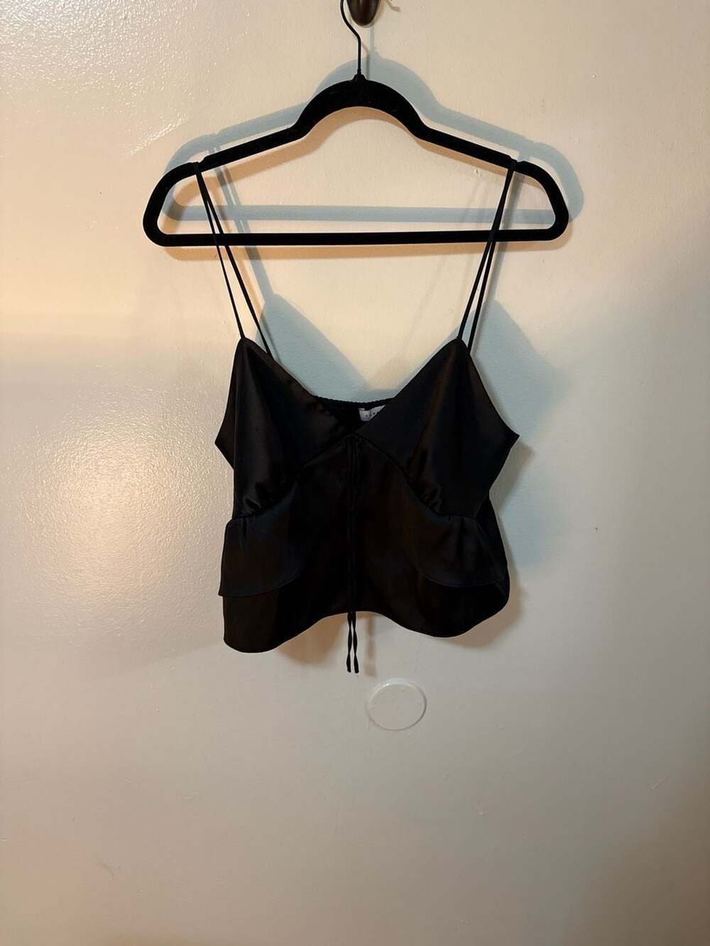 Topshop Black Strappy Ruffle Satin Cami Top